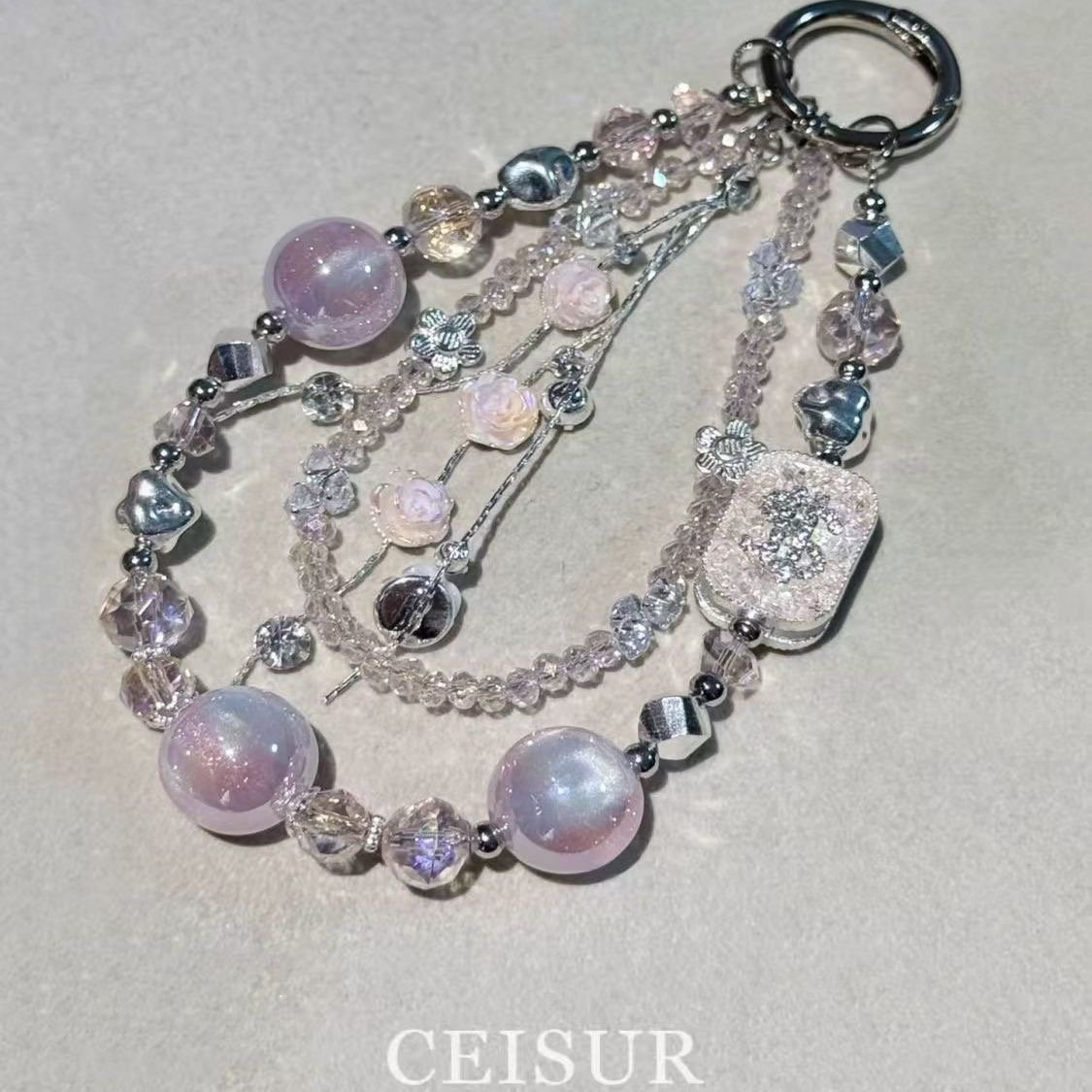 Second image of Pink Rose Tassel DIY Phone Charm, High-End Pendant Bag Charm