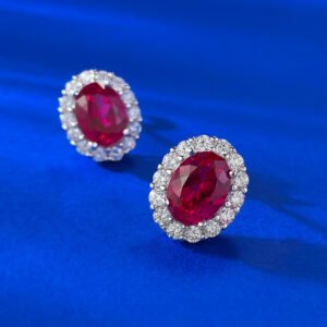 Jewelry S925 silver  oval ruby ​​stud earrings, fashionable and suitable earrings for everyday wear.